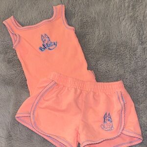 Bluey Coral Top Bottoms Sz 4/5Y  Blue Embroidery